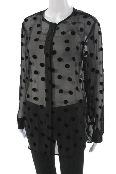 Equipment Femme Womens Tunic Black Polka Dot Sheer Long Sleeve Petite Size S
