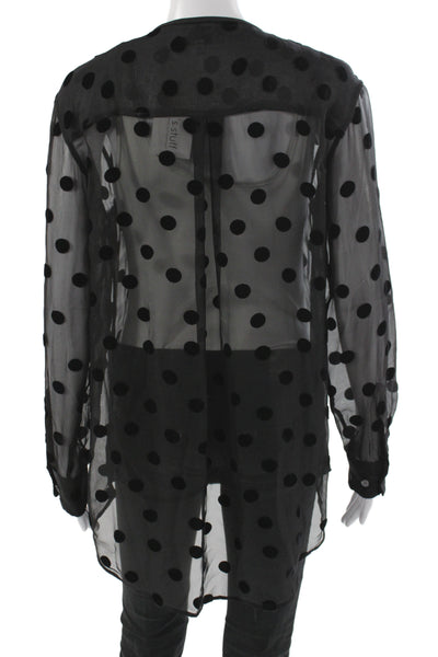 Equipment Femme Womens Tunic Black Polka Dot Sheer Long Sleeve Petite Size S