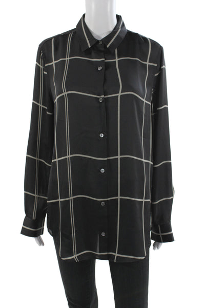 Equipment Femme Womens Black Check Collared Blouse Long Sleeve Size M