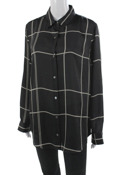 Equipment Femme Womens Black Check Collared Blouse Long Sleeve Size M