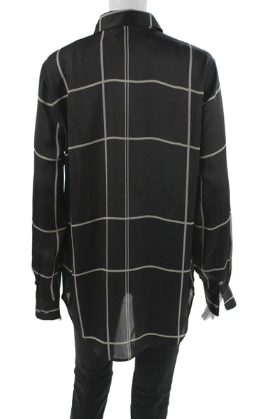 Equipment Femme Womens Black Check Collared Blouse Long Sleeve Size M