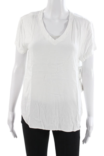 Bella Dahl Womens Basic V-Neck Rayon T-Shirt Short Sleeve White Size M
