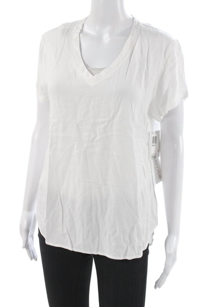 Bella Dahl Womens Basic V-Neck Rayon T-Shirt Short Sleeve White Size M