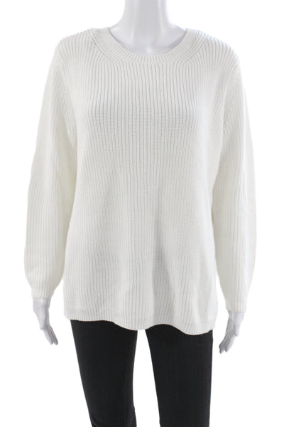 525 Womens Pullover Sweater White 100% Cotton Crew Neck Long Sleeve Size M