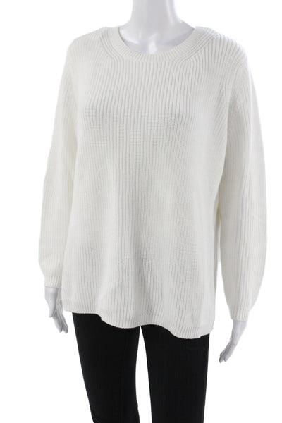 525 Womens Pullover Sweater White 100% Cotton Crew Neck Long Sleeve Size M