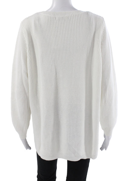 525 Womens Pullover Sweater White 100% Cotton Crew Neck Long Sleeve Size M