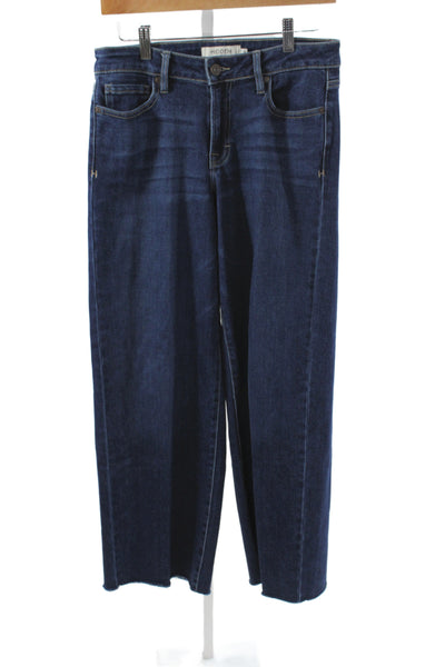 Hidden Womens Wide-Leg Blue Cotton Jeans Mid Rise Button Size 27