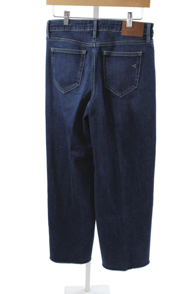 Hidden Womens Wide-Leg Blue Cotton Jeans Mid Rise Button Size 27