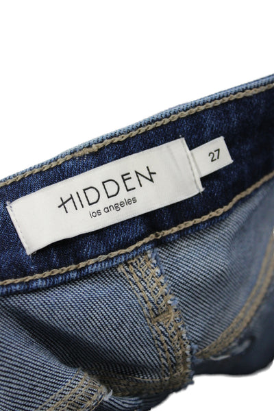 Hidden Womens Wide-Leg Blue Cotton Jeans Mid Rise Button Size 27