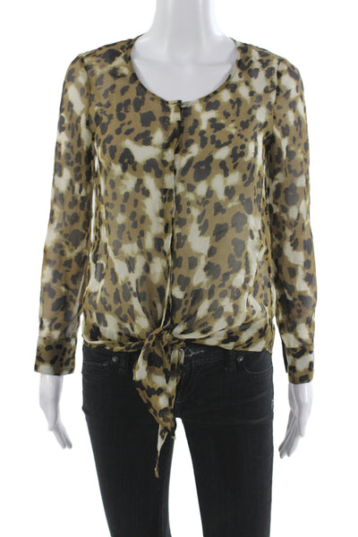 Broadway & Broome Womens Cropped Silk Animal Print Blouse Long Sleeve Size XS
