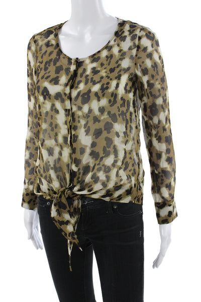 Broadway & Broome Womens Cropped Silk Animal Print Blouse Long Sleeve Size XS