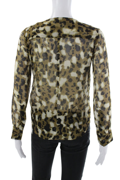 Broadway & Broome Womens Cropped Silk Animal Print Blouse Long Sleeve Size XS