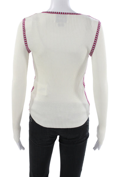 JED Womens Ivory Silk Striped Pullover Sweater Long Sleeve Round Neck Size S