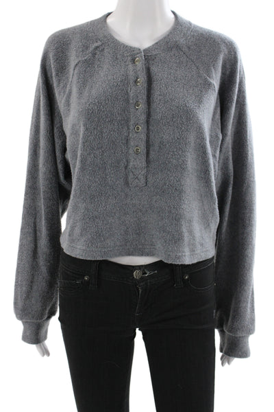 LNA Womens Sweaters Cropped Henley Button Up Gray Size XS