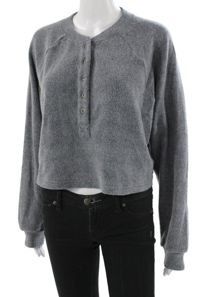 LNA Womens Sweaters Cropped Henley Button Up Gray Size XS