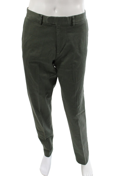 J Crew Mens Chino Pants Green 99% Cotton Button Size 34