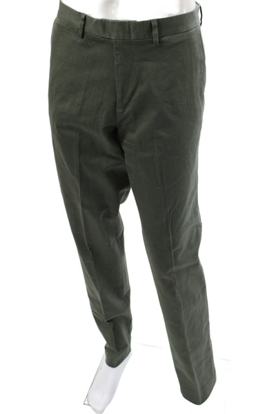 J Crew Mens Chino Pants Green 99% Cotton Button Size 34
