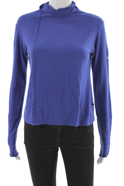 Oilily Women Blue Cowl Neck Long Sleeve Basic T-Shirt Viscose Fall Size XL