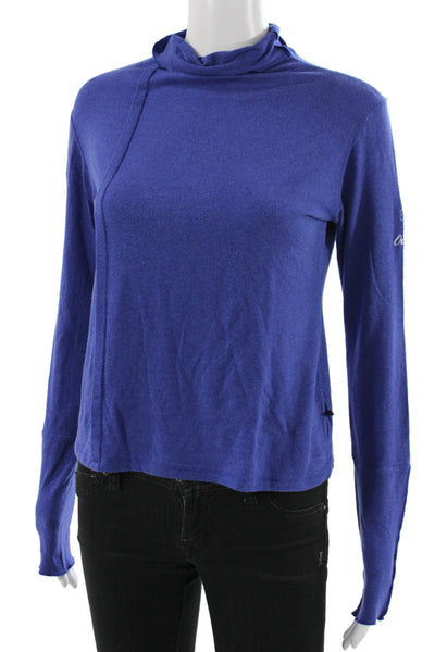 Oilily Women Blue Cowl Neck Long Sleeve Basic T-Shirt Viscose Fall Size XL