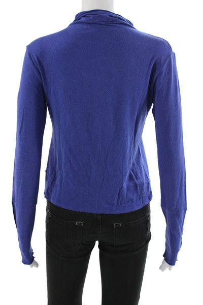 Oilily Women Blue Cowl Neck Long Sleeve Basic T-Shirt Viscose Fall Size XL