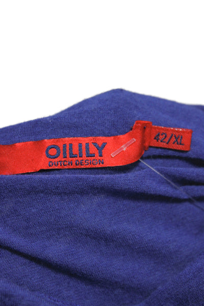 Oilily Women Blue Cowl Neck Long Sleeve Basic T-Shirt Viscose Fall Size XL