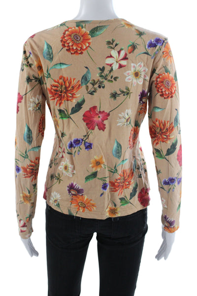Oilily Womens Floral Jersey T-Shirt Beige Long Sleeve Crew Cotton Size XL