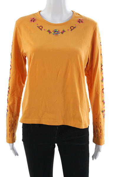 Oilily Womens Orange Floral Jersey T-Shirt Long Sleeve Crew Neck Size XL