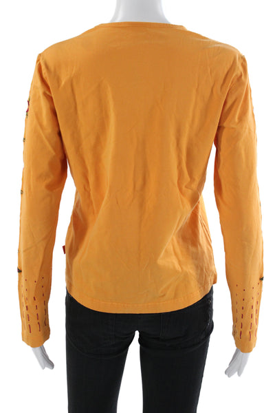 Oilily Womens Orange Floral Jersey T-Shirt Long Sleeve Crew Neck Size XL