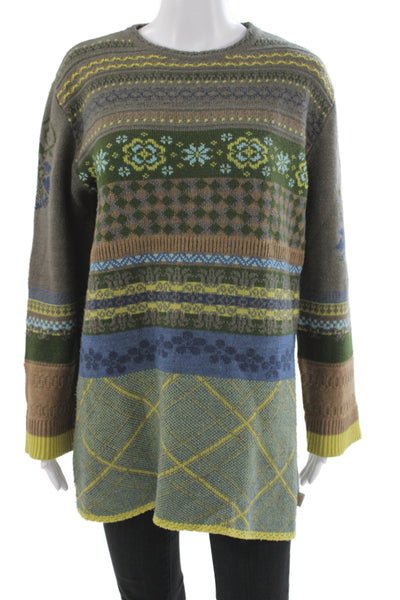 Oilily Women Pullover Sweater Multicolor Argyle Crew 50% Wool Size M