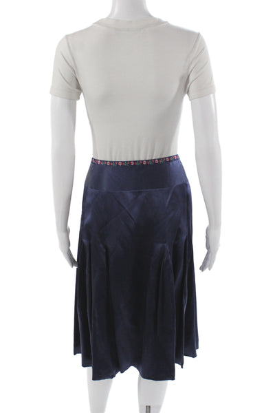 Oilily Women Pleated Silk Floral Knee Length Skirt Zip Blue Spring Size 42