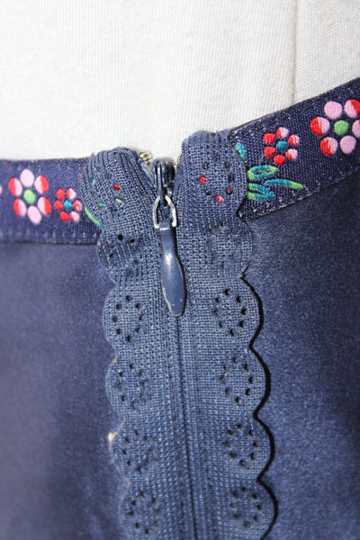 Oilily Women Pleated Silk Floral Knee Length Skirt Zip Blue Spring Size 42