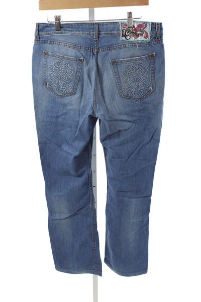 Oilily Women Paisley Blue Cotton High Rise Straight Jeans Size 42