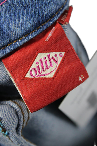Oilily Women Paisley Blue Cotton High Rise Straight Jeans Size 42