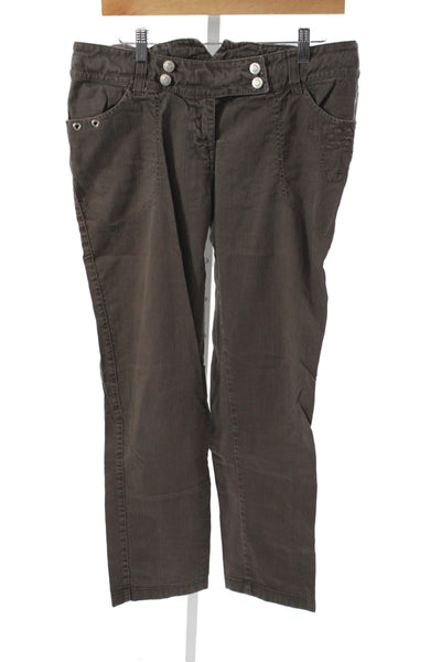 Oilily Women Cropped High Rise Brown Jeans Button 32 Inseam Size 44