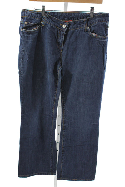 Oilily Womens Straight Jeans Blue Floral High Rise Button 100% Cotton Size 44