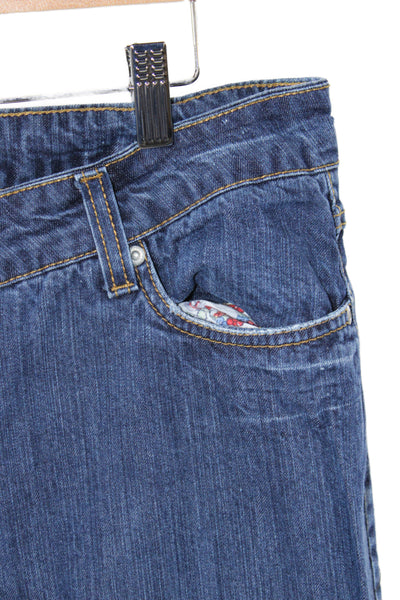 Oilily Womens Straight Jeans Blue Floral High Rise Button 100% Cotton Size 44