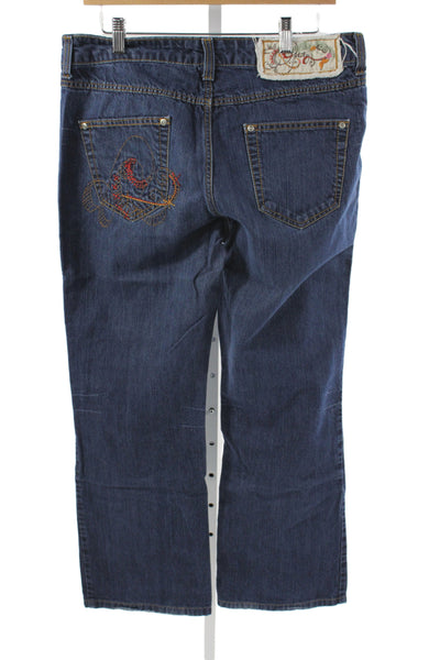 Oilily Womens Straight Jeans Blue Floral High Rise Button 100% Cotton Size 44