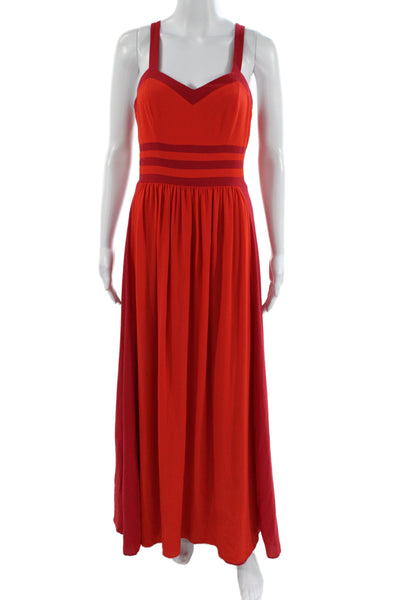 Belle Badgley Mischka Women Red Striped Sweetheart Maxi Dress Sleeveless Size 4