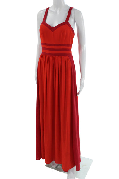 Belle Badgley Mischka Women Red Striped Sweetheart Maxi Dress Sleeveless Size 4