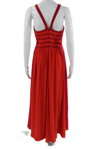 Belle Badgley Mischka Women Red Striped Sweetheart Maxi Dress Sleeveless Size 4