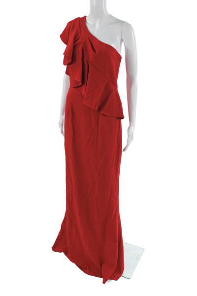 Belle Badgley Mischka Women Red One Shoulder Maxi Dress Sleeveless Size 8