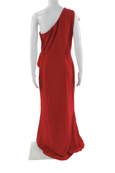 Belle Badgley Mischka Women Red One Shoulder Maxi Dress Sleeveless Size 8