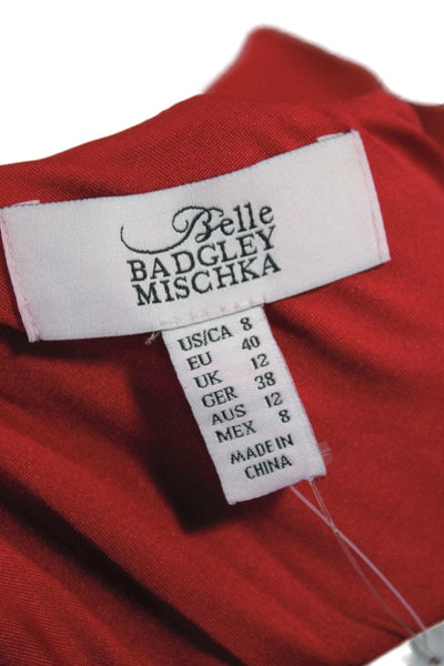 Belle Badgley Mischka Women Red One Shoulder Maxi Dress Sleeveless Size 8