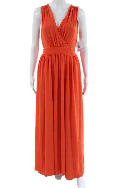 Belle Badgley Mischka Womens Maxi Dress Orange V-Neck Sleeveless Midi Size 4