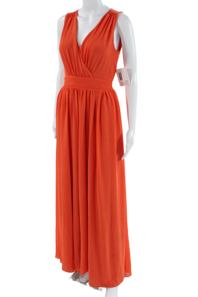 Belle Badgley Mischka Womens Maxi Dress Orange V-Neck Sleeveless Midi Size 4