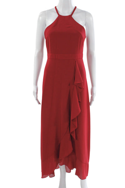 Belle Badgley Mischka Women Maxi Halter Cocktail Red Dress Size 4