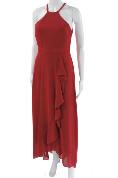 Belle Badgley Mischka Women Maxi Halter Cocktail Red Dress Size 4