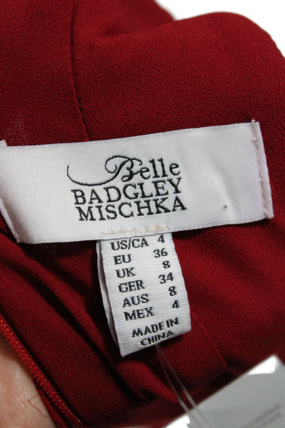 Belle Badgley Mischka Women Maxi Halter Cocktail Red Dress Size 4