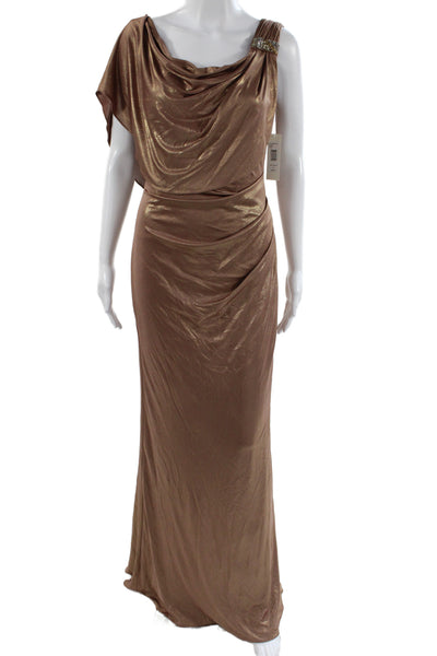 Badgley Mischka Women Maxi Dress Brown Cowl Neck Sleeveless Polyester Size 4