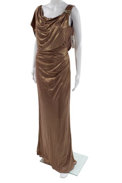 Badgley Mischka Women Maxi Dress Brown Cowl Neck Sleeveless Polyester Size 4